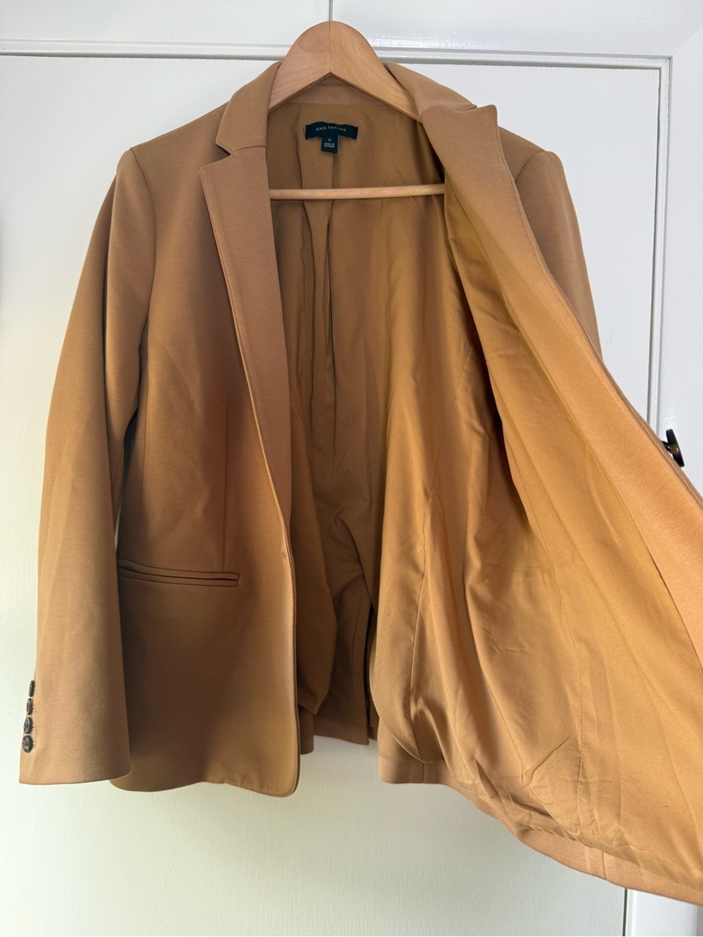 Ann Taylor Knit Blazer Classic Neutral Camel Tan Polished Chic Academia Comfy - Picture 5 of 7